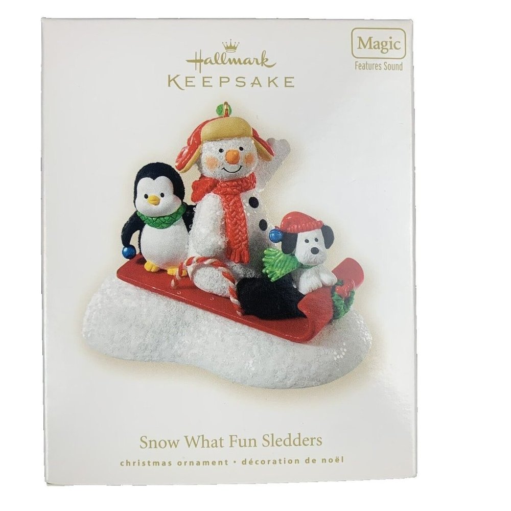 HALLMARK KEEPSAKE Ornament 2008 Magic Sound Snow What Fun Sledders New in Box
